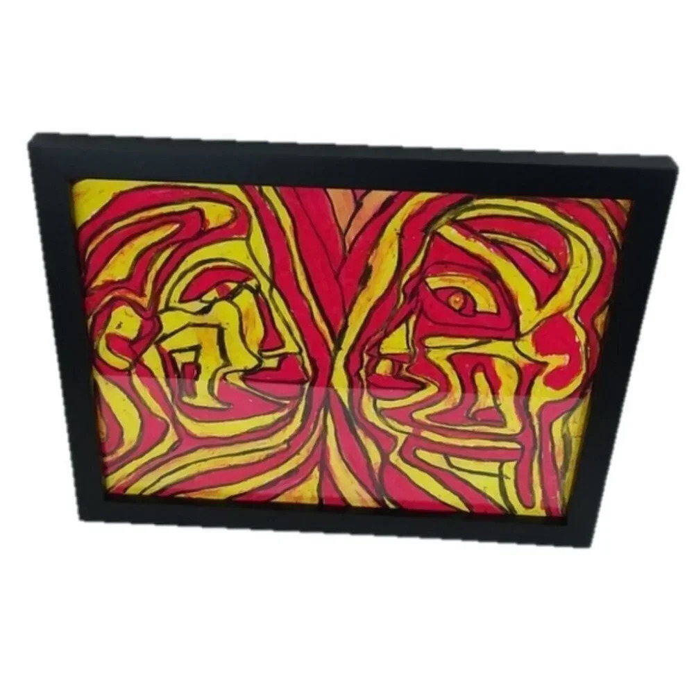 Two Faced Red Faces Abstract Pastels